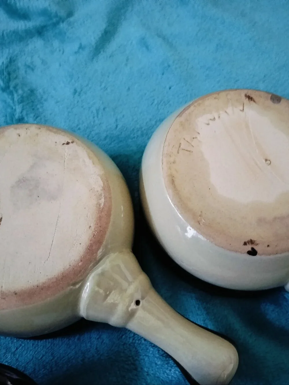 Vintage Brown & Cream Ceramic Crocks Lids Set of 2 French Onion Soup Bowls 4.75